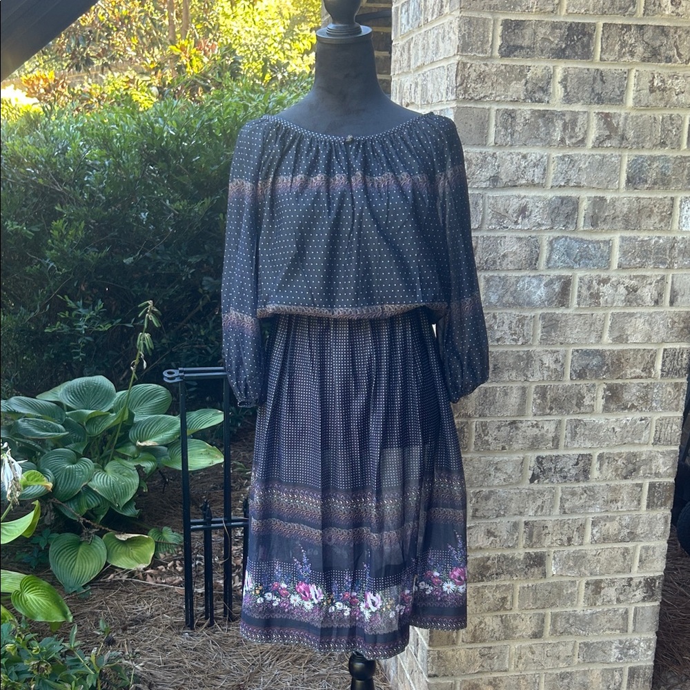Vintage Liz Roberts Inc Sz S/M Sheer Floral Patterned Midi Dress EVC